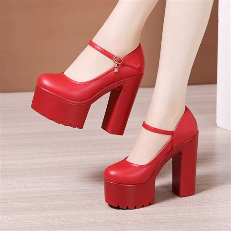 red thick high heels|red platform high heels.